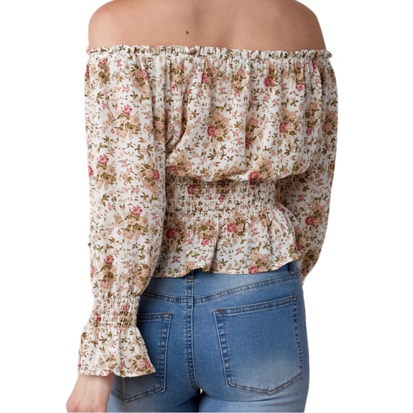 Floral Off-Shoulder Smocked Waist Blouse - Picture 3 of 5